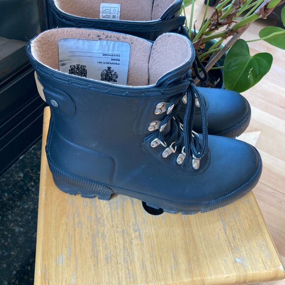 Hunter Lace-Up Black Rubber Rain Boots Waterproof Insulated Excellent Men's 9 - Picture 2 of 8